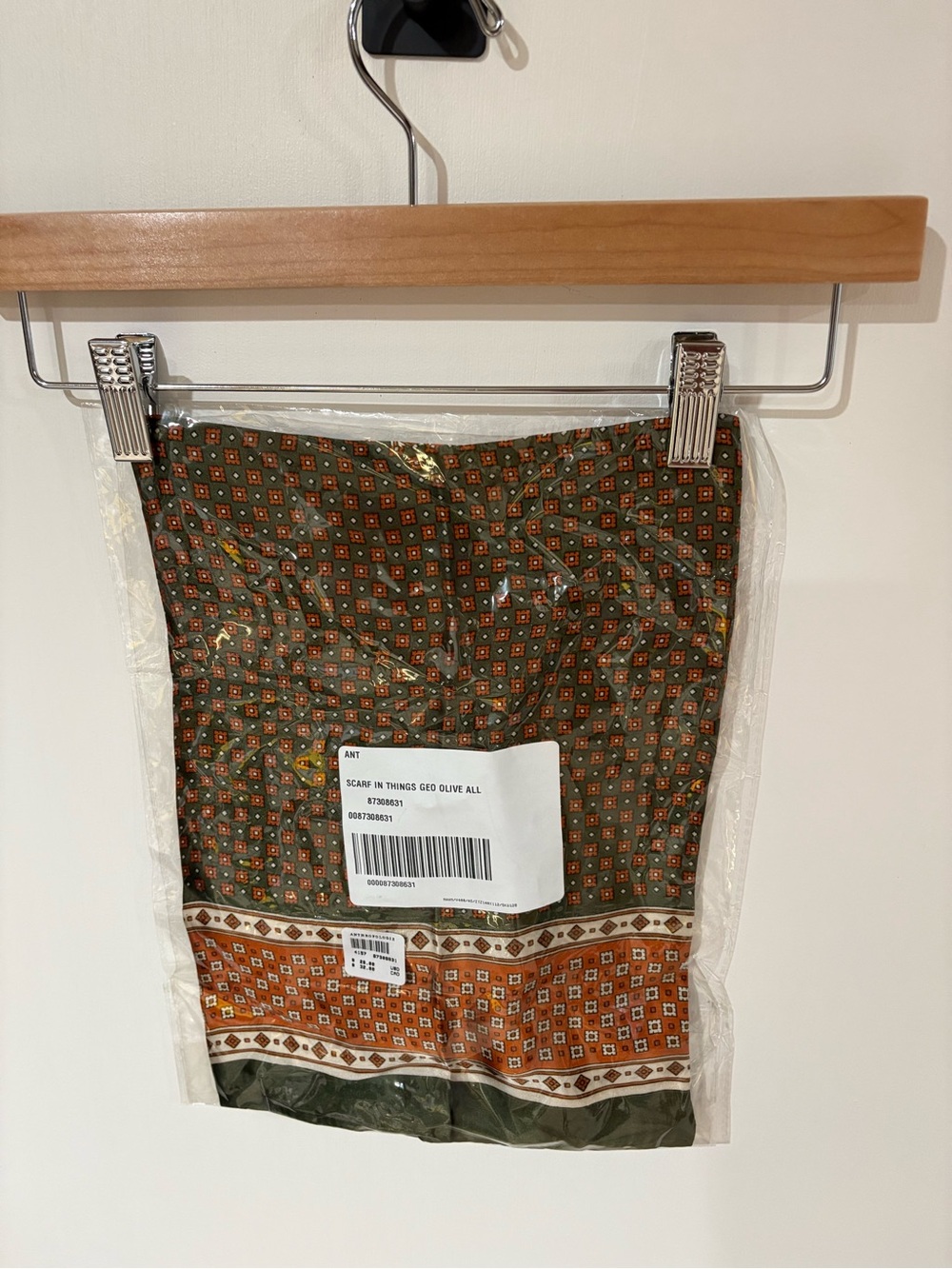 Anthropologie Olive and Rust Geo Print Scarf